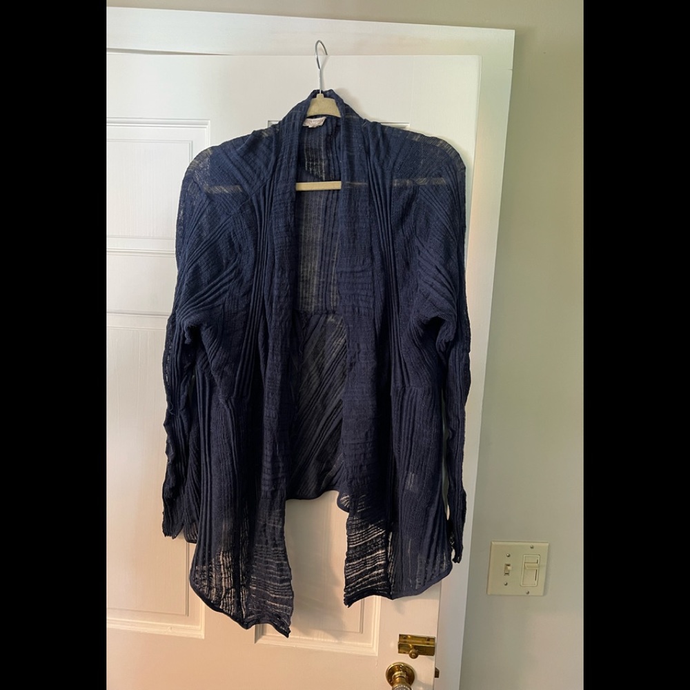 Eileen Fisher Blue Cotton Linen Cardigan Wrap Sweater Size XL